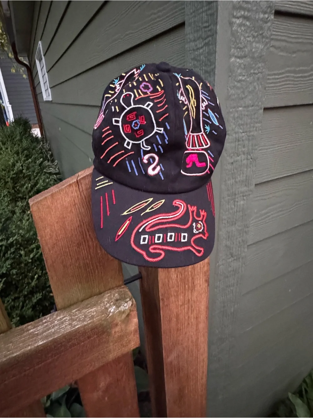 Chico's Black Baseball Cap with Neon Multicolor Embroidery